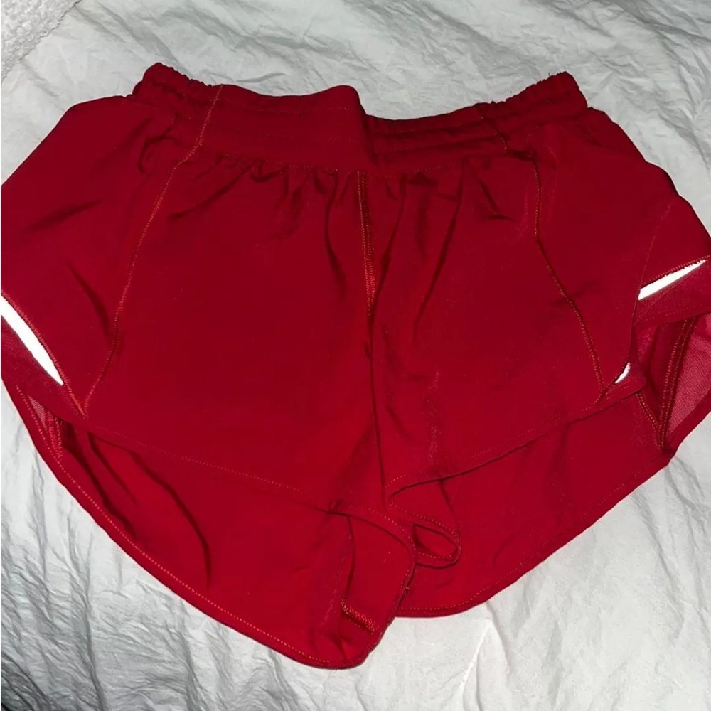 red lululemon LR hotty hot shorts 2.5 inseam